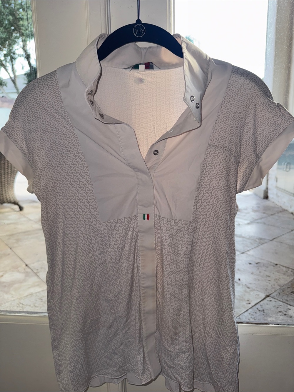 Light Gray Women's Short-Sleeve Polo Tunic with Italian Flag Accent
